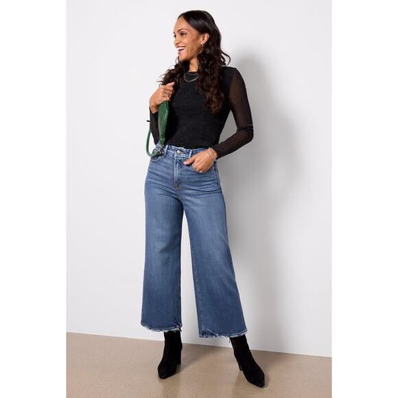 NWT Good American Good Waist Cropped Palazzo Jeans Womens 15 Wide Leg Stretch - Picture 1 of 16